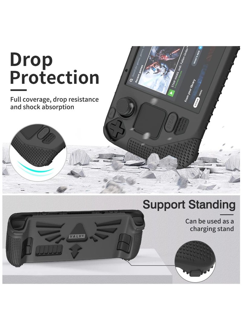 2023 Steam Deck Standing Protective Case Thickening Silicone Accessories Protector Soft Cover Skin Shell with 2 Pairs Thumb Grips Full Protection Kit to Anti-Slip for Valve Stream Deck - Image 3