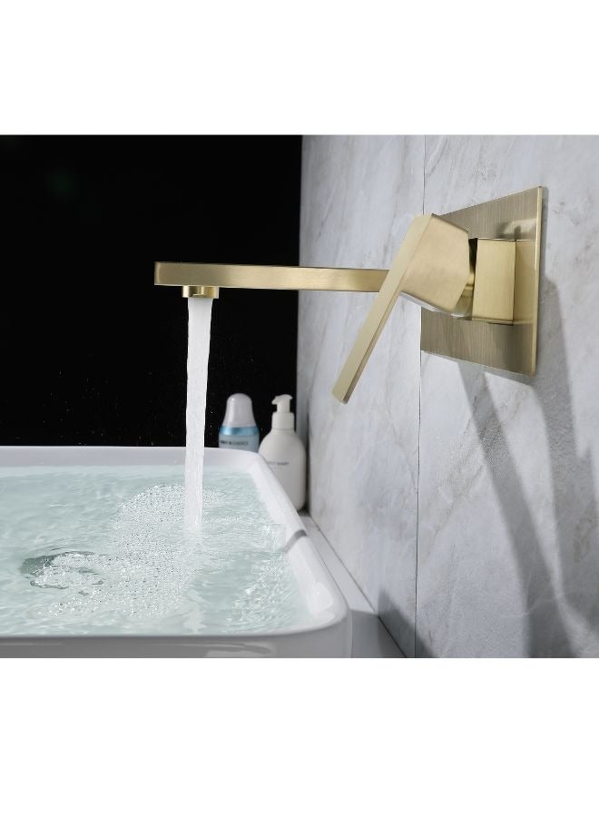 Brushed Gold Wall Mounted Concealed Basin Mixer Faucet Taps - Image 2