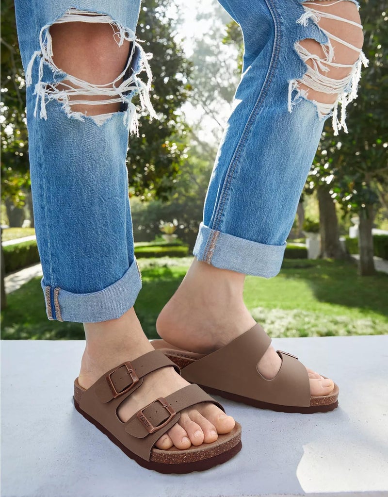ODOLY Unisex Cork Footbed Slide Sandal, Arch Support Summer Outdoor Sandals with Adjustable Buckle for Women and Men, Brown 37 (6.5-7 Women/5-5.5 Men) - Image 2