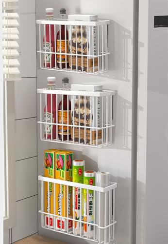 EigPluy 3 Piece Kitchen Cabinet Door Storage BoxSelf Adhesive Wall Mounted Storage BoxesWardrobeBathroomRefrigerator Small Items Organizer Storage Box White3 - Image 1