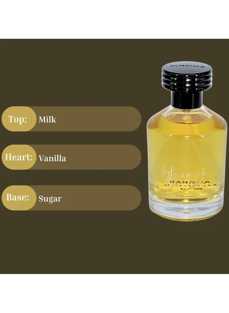 الرحاب للعطور عطر الفانيليا الإسبانية للنساء، 100 مل (3.4 أونصة)، عطور عربية طويلة الأمد للنساء، رائحة فاخرة وناعمة وحلوة مع نفحات الفانيليا - عطر نسائي أنيق لجميع المناسبات