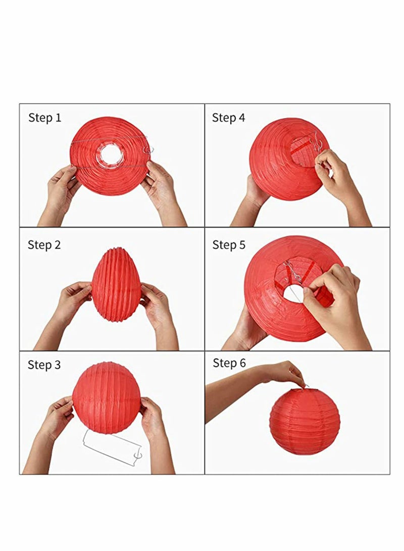 10Pcs Red Paper Lanterns Decorative, Chinese/Japanese Hanging Round Foldable Lanterns for Birthday, Wedding, Bridal Shower, Home Decor, Party (Sizes: 4”, 6”, 8”, 10”) - Image 3
