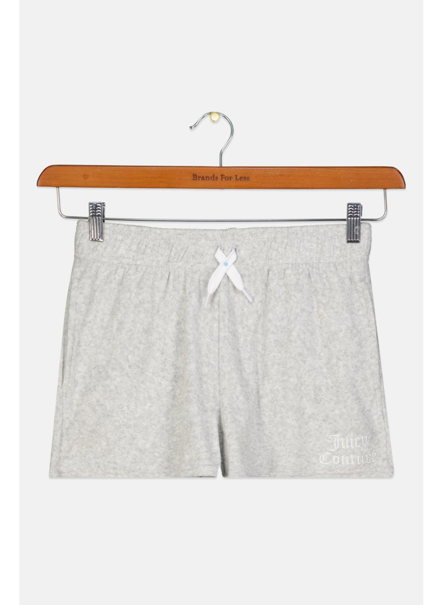 Juicy Couture Kids Girl Brand Logo Basic Shorts, Light Grey  - Image 1