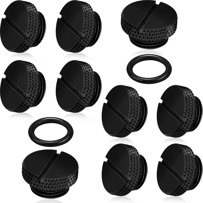 Hotop Hotop 10 Pcs Black G 14 PC Water Cooling Plug Fittings with O Ring Stop Fitting for Computer Water Cooling System