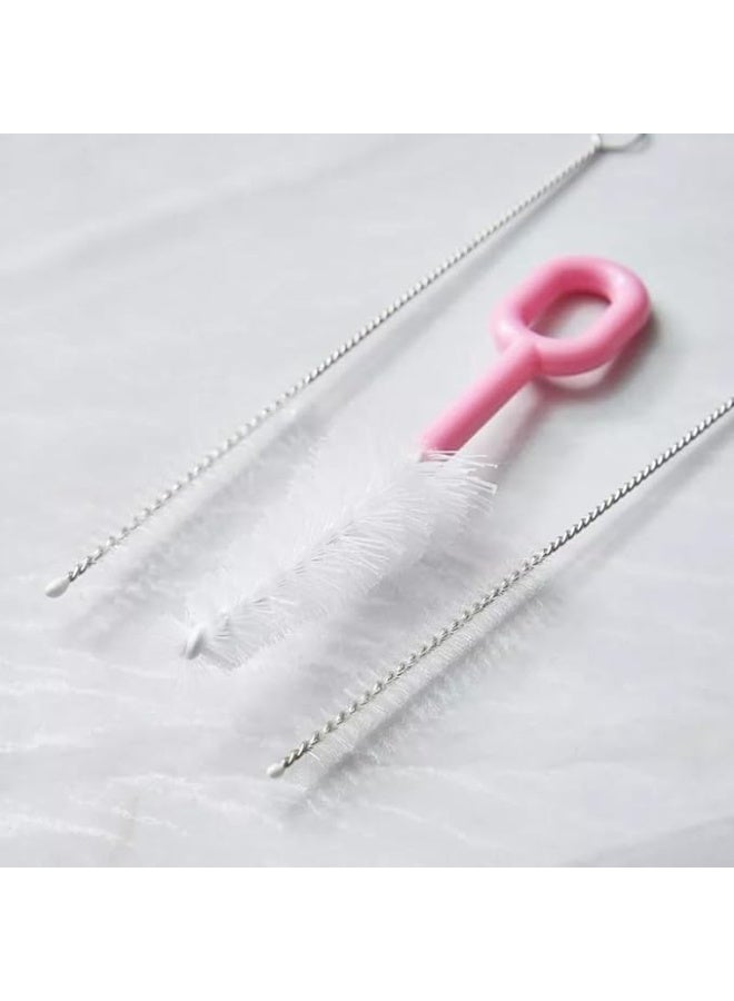 طقم تنظيف زجاجات الأطفال 6 قطع – فرش تنظيف مع إسفنجة وشعيرات لتنظيف الزجاجات والمصاصات – باللونين الوردي والأصفر - Image 4