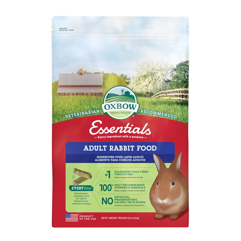 Oxbow Essentials Rabbit Food, Adult, Made with Oxbow Timothy Hay for Rabbit, Pet Pellets with Vitamins & Minerals, Small Animal Pet Products, Bunny Food, Made in USA, High Fiber, 10 lb. bag - Image 1
