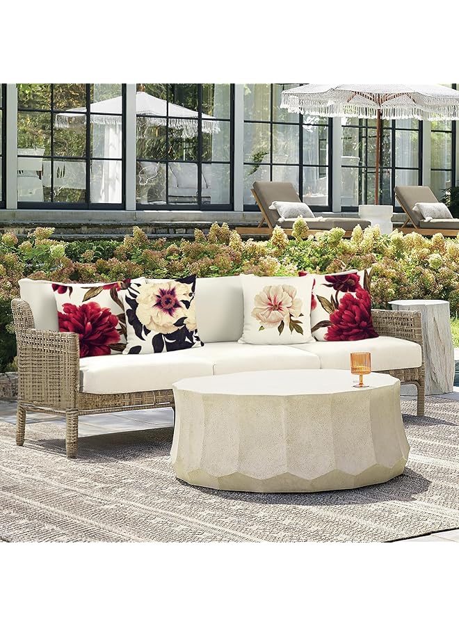 إيروريكس مجموعة من 4 أغطية وسائد من البوليستر والكتان على شكل زهرة الفاوانيا الحمراء مناسبة للأريكة وغرفة النوم والديكور الداخلي والخارجي، مقاس 45 × 45 سم - Image 2