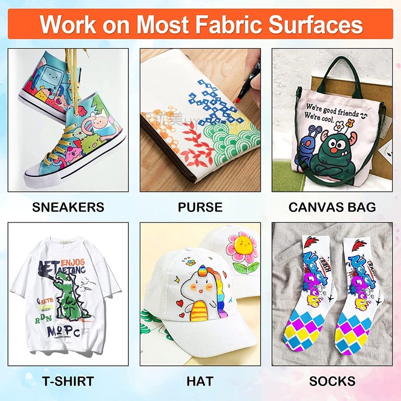 Shuttle Art Fabric Markers Pens, 40 Colors Dual Tip Fabric Markers Permanent No Bleed Pens for T-Shirts Sneakers, Non-Toxic & Child Safe Permanent Pens for Kids Adult Painting Writing - Image 5