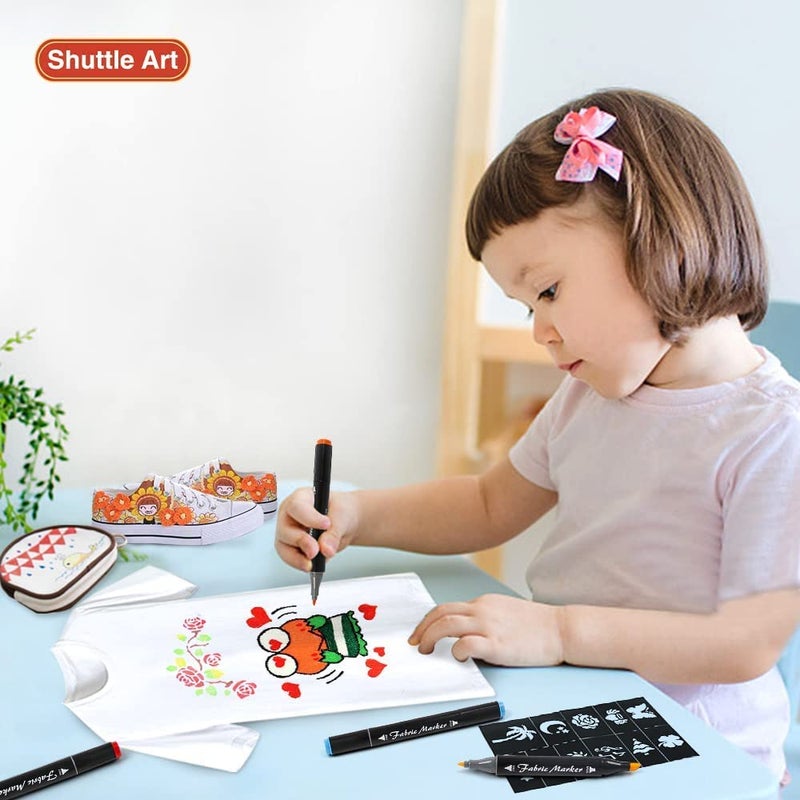 Shuttle Art Fabric Markers Pens, 40 Colors Dual Tip Fabric Markers Permanent No Bleed Pens for T-Shirts Sneakers, Non-Toxic & Child Safe Permanent Pens for Kids Adult Painting Writing - Image 4