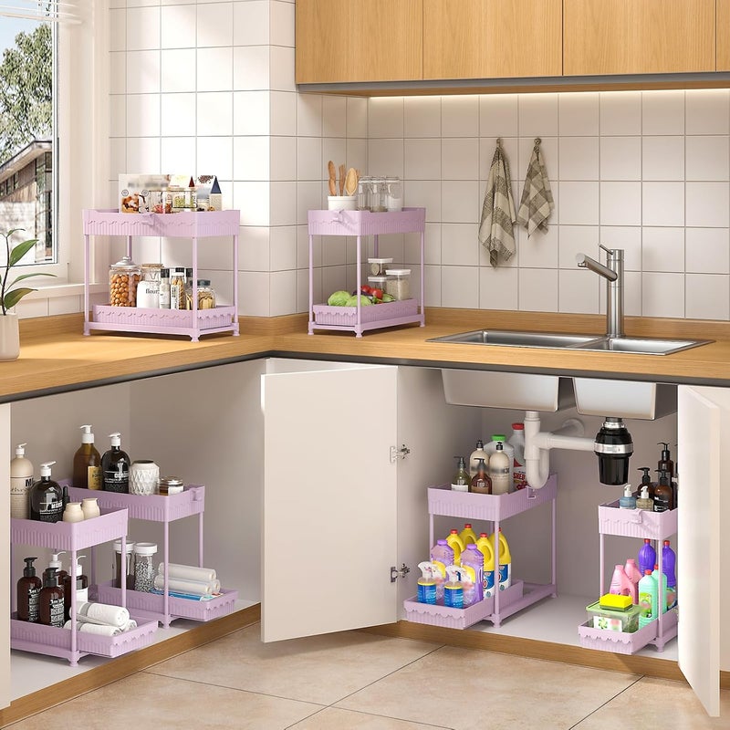 Sevenblue 3 Pack Under Sink Organizers, 2-Tier Multi-Use Kitchen and Bathroom Organizers and Storage with Sliding Drawers，Bathroom Cabinet Organizer (Pink, 14.8 Inch) - Image 2