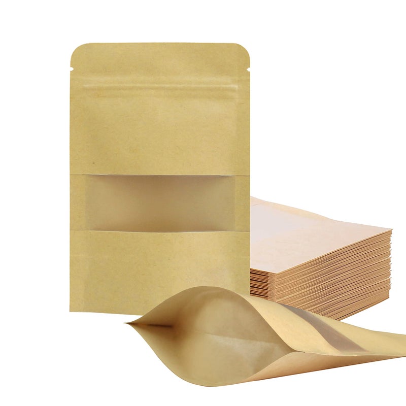 100 Pcs Resealable bags39 x 59 Stand Up Kraft Paper Bags with Matte Window Zip Lock Food Storage Bags for Packaging Products Reusable Sealable
