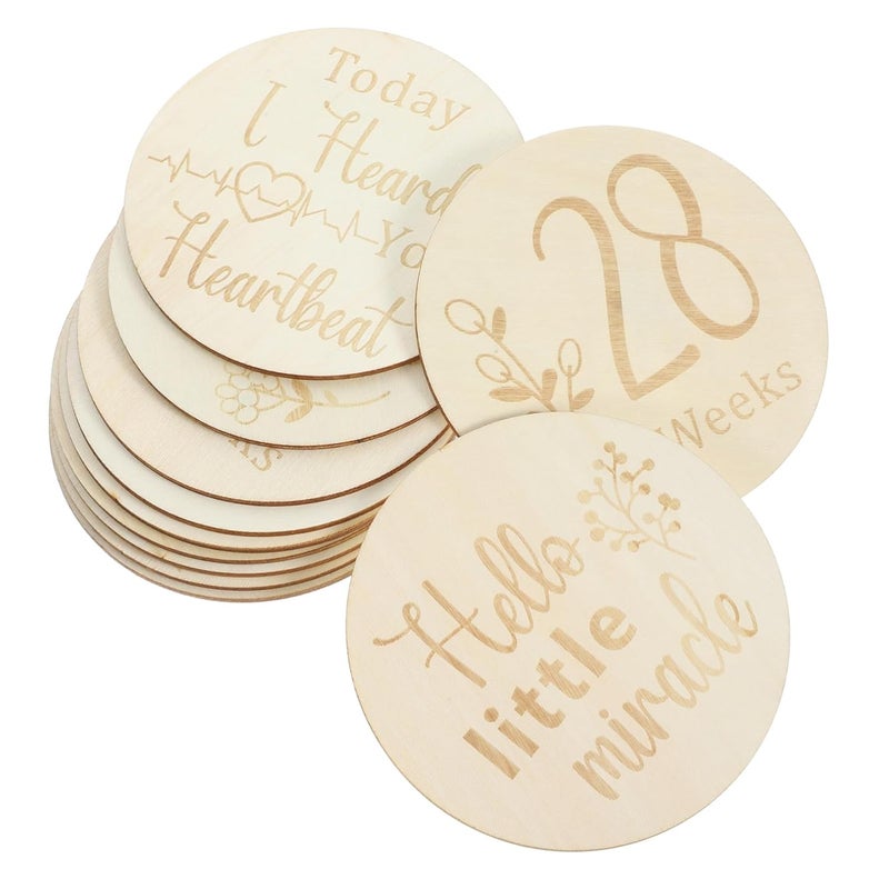 Double Sided Wooden Pregnancy Milestone Markers Set With Weekly Growth Tracking Discs - Image 1