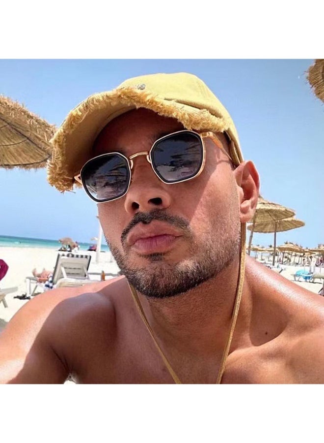Retro Irregular Square Polarized Sunglasses for Men, UV400 Protection, Luxury Metal Frame, Gradient Lens Driving Shades - Image 1
