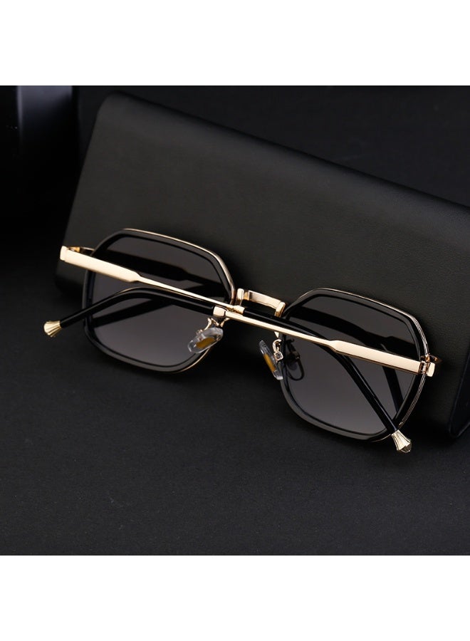 Retro Irregular Square Polarized Sunglasses for Men, UV400 Protection, Luxury Metal Frame, Gradient Lens Driving Shades - Image 3