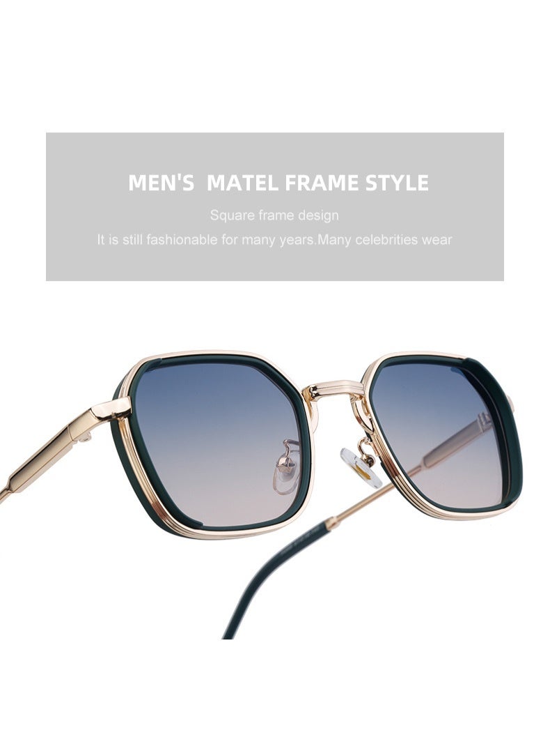 Retro Irregular Square Polarized Sunglasses for Men, UV400 Protection, Luxury Metal Frame, Gradient Lens Driving Shades - Image 4