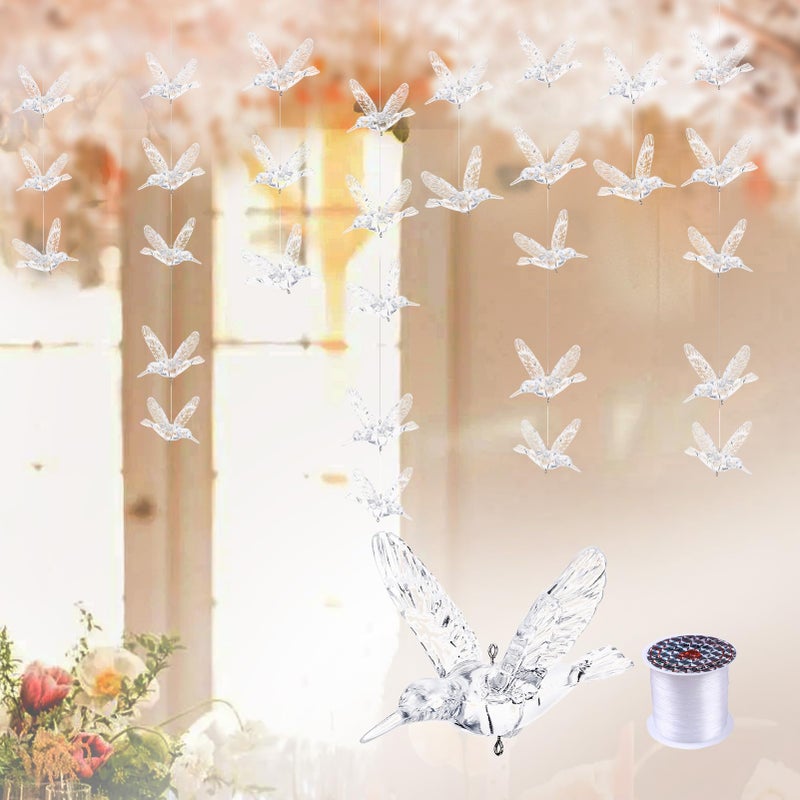 NUPTIO Crystal Ceiling Hanging Ornaments: 50 Pcs Acrylic Flying Birds for Wedding Party Window Garden Bedroom Outdoor Birthday - Christmas Tree Decorations with Transparent Line - Image 1