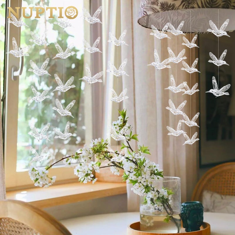 NUPTIO Crystal Ceiling Hanging Ornaments: 50 Pcs Acrylic Flying Birds for Wedding Party Window Garden Bedroom Outdoor Birthday - Christmas Tree Decorations with Transparent Line - Image 3