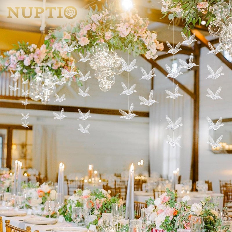 NUPTIO Crystal Ceiling Hanging Ornaments: 50 Pcs Acrylic Flying Birds for Wedding Party Window Garden Bedroom Outdoor Birthday - Christmas Tree Decorations with Transparent Line - Image 2