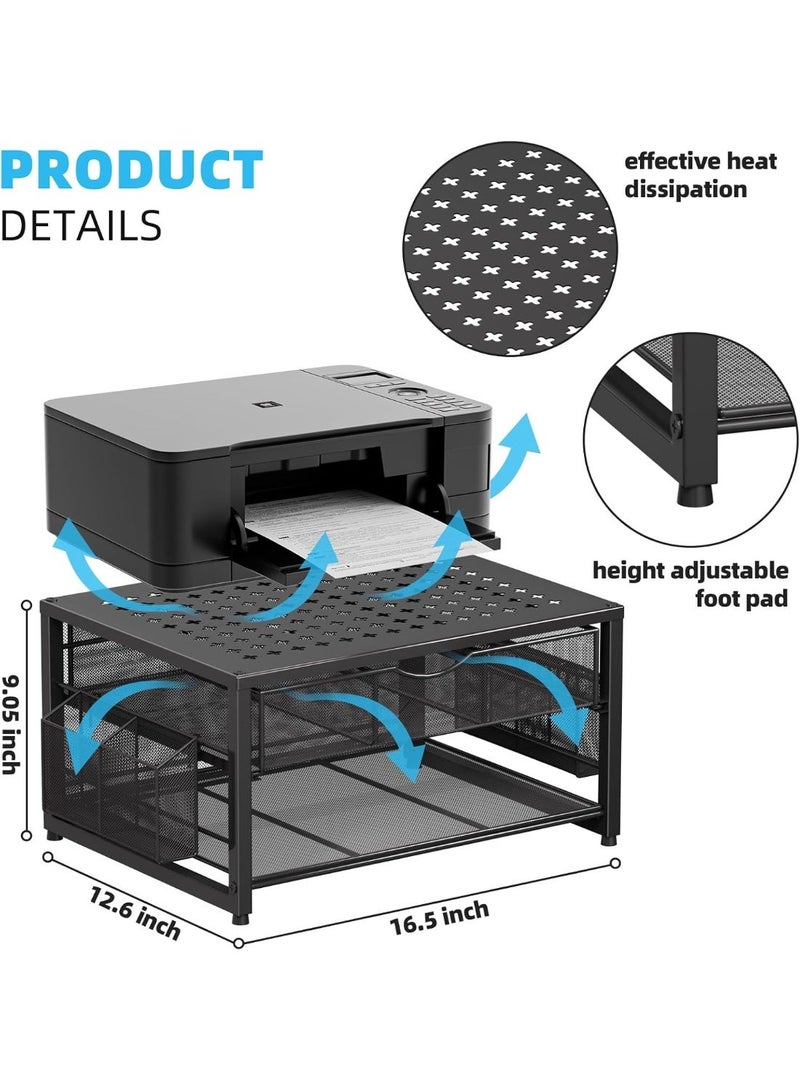 Printer Stand Rack Organizer With Drawer Printer Stand Rack Organizer Table Metal Computer Monitor Stands 3 Layer Printer Rack Stand Table Monitor Stand Riser with Drawer for Classroom Office Supplies - Image 5