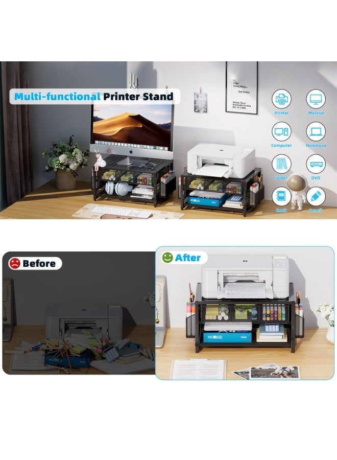 Printer Stand Rack Organizer With Drawer Printer Stand Rack Organizer Table Metal Computer Monitor Stands 3 Layer Printer Rack Stand Table Monitor Stand Riser with Drawer for Classroom Office Supplies - Image 2