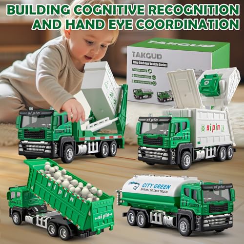 TAKGUD 4 Packs Diecast Mini Garbage Truck Toy Metal Trash Truck Vehicles Set for Kids Friction Powered Recycling Tankers Alloy Dump Model Toy for Toddlers Boys - Image 5