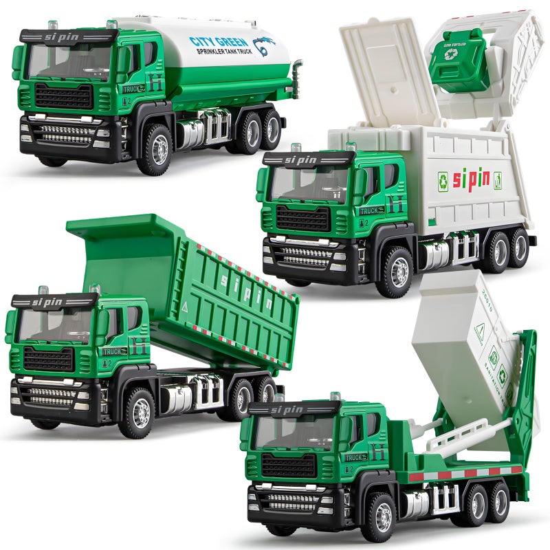 TAKGUD 4 Packs Diecast Mini Garbage Truck Toy Metal Trash Truck Vehicles Set for Kids Friction Powered Recycling Tankers Alloy Dump Model Toy for Toddlers Boys - Image 3