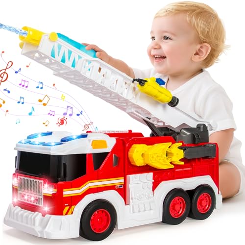 Hodurgyi Large Fire Trucks Toys for Toddlers Kids Toys for 3 4 5 6 7 8 Years Old Boys 15 Firetruck Toy for Kids with Ladder Lights Sounds Water Shooting Christmas Birthday Gifts for Boys Girls - Image 1