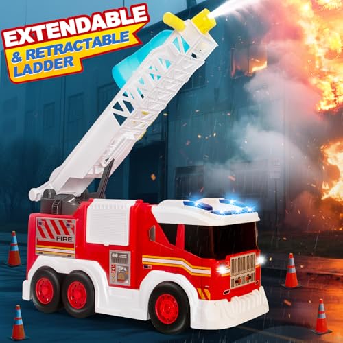 Hodurgyi Large Fire Trucks Toys for Toddlers Kids Toys for 3 4 5 6 7 8 Years Old Boys 15 Firetruck Toy for Kids with Ladder Lights Sounds Water Shooting Christmas Birthday Gifts for Boys Girls - Image 5