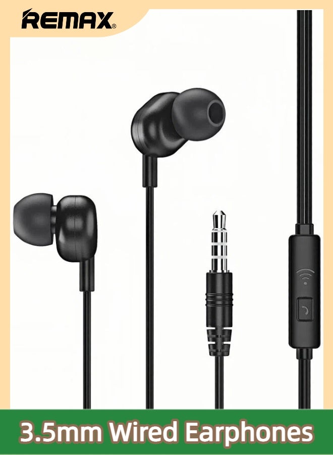 REMAX RW-105 Wired Earphones, 3.5mm Plug, In-Ear Noise Cancellation, Built-In HD Stereo Microphone, One-Button In-Line Control, 1.2M Cable Length, Suitable For Music, Calls, Games, Black, Compatible With 3.5mm Devices. - Image 1