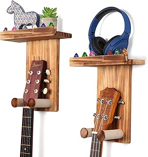 Keebofly Guitar Wall Hanger Guitar Wall Mount Holder Guitar Hanger Shelf with Pick Holder Solid Pine Wood Guitar Rack - Image 1