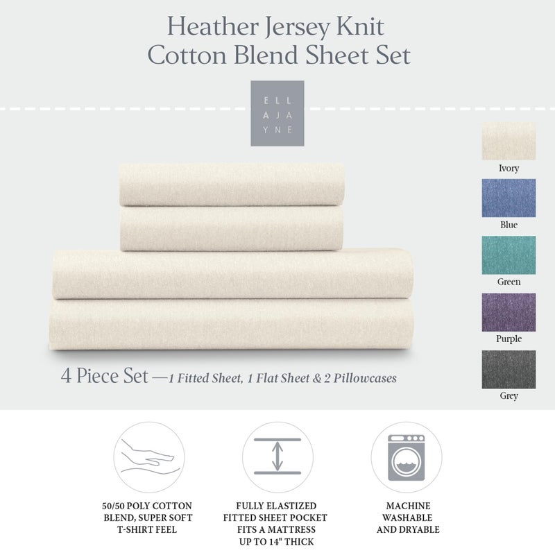 Ella Jayne Ella Jayne Jersey Knit Sheets Set (4pc)  Poly-Cotton Tshirt Soft Sheets Queen Size  Jersey Sheets King Size  Jersey Knit Sheets Queen 10'' Deep Pockets  Queen Jersey Sheet Set  Ivory - Queen  - Image 2