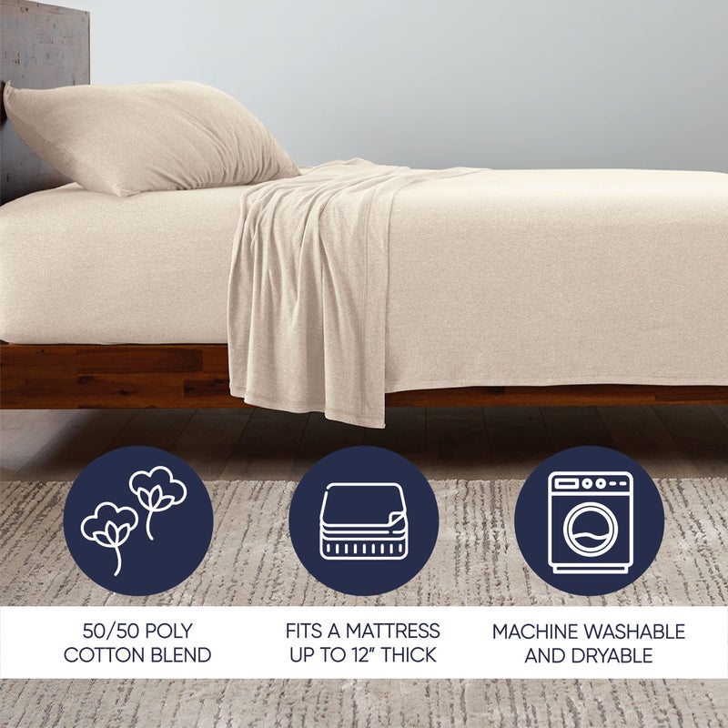 Ella Jayne Ella Jayne Jersey Knit Sheets Set (4pc)  Poly-Cotton Tshirt Soft Sheets Queen Size  Jersey Sheets King Size  Jersey Knit Sheets Queen 10'' Deep Pockets  Queen Jersey Sheet Set  Ivory - Queen  - Image 4