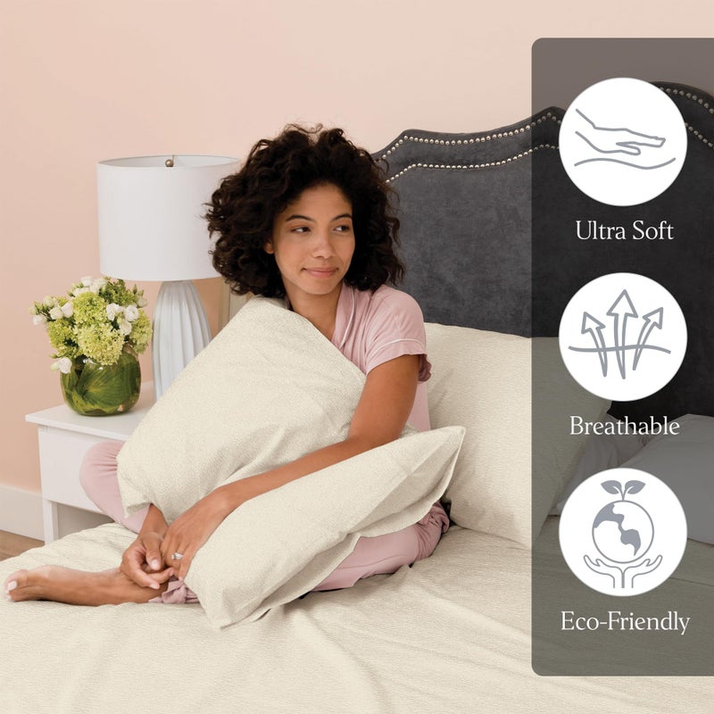 Ella Jayne Ella Jayne Jersey Knit Sheets Set (4pc)  Poly-Cotton Tshirt Soft Sheets Queen Size  Jersey Sheets King Size  Jersey Knit Sheets Queen 10'' Deep Pockets  Queen Jersey Sheet Set  Ivory - Queen  - Image 3