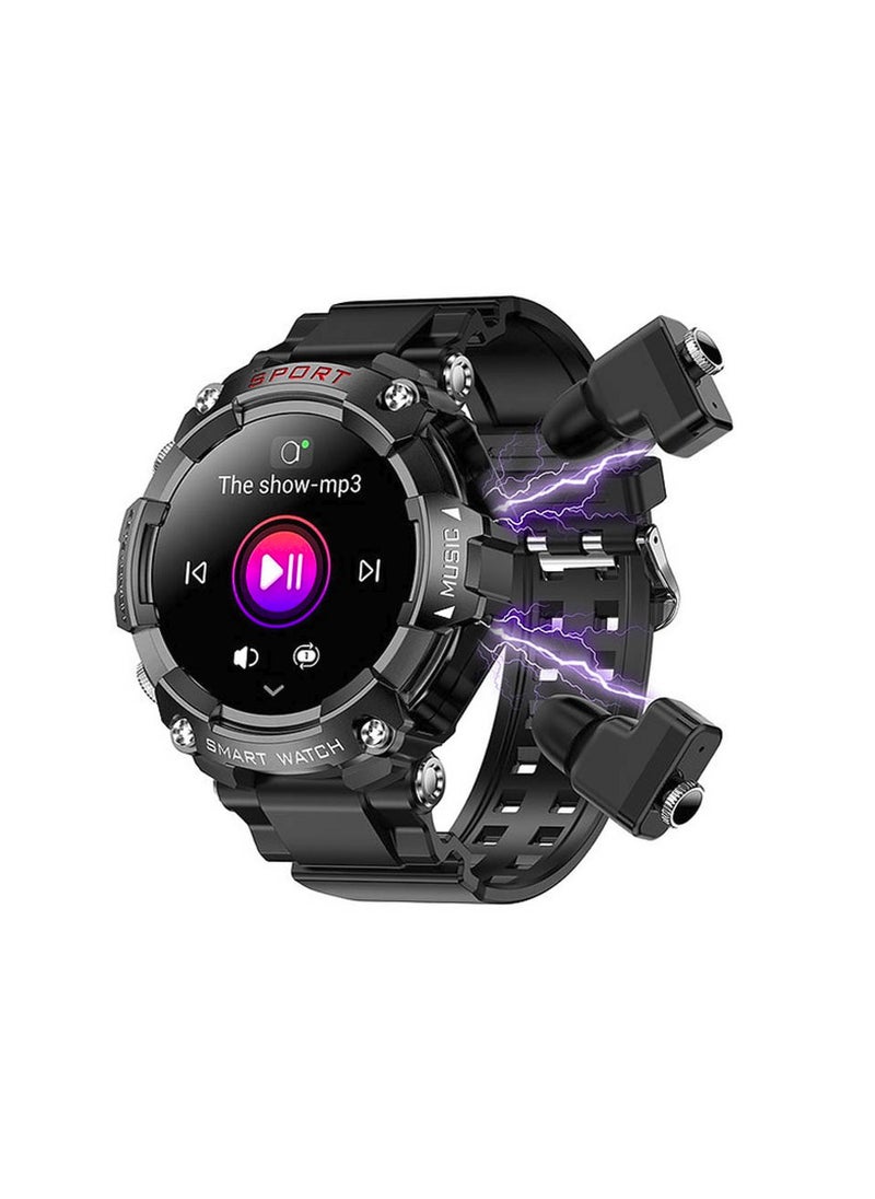 Haino Teko Germany  ST3 Round Shape AMOLED Display Smartwatch With Ear Buds and inbuilt 4gb MP3 Speaker for Mens Black