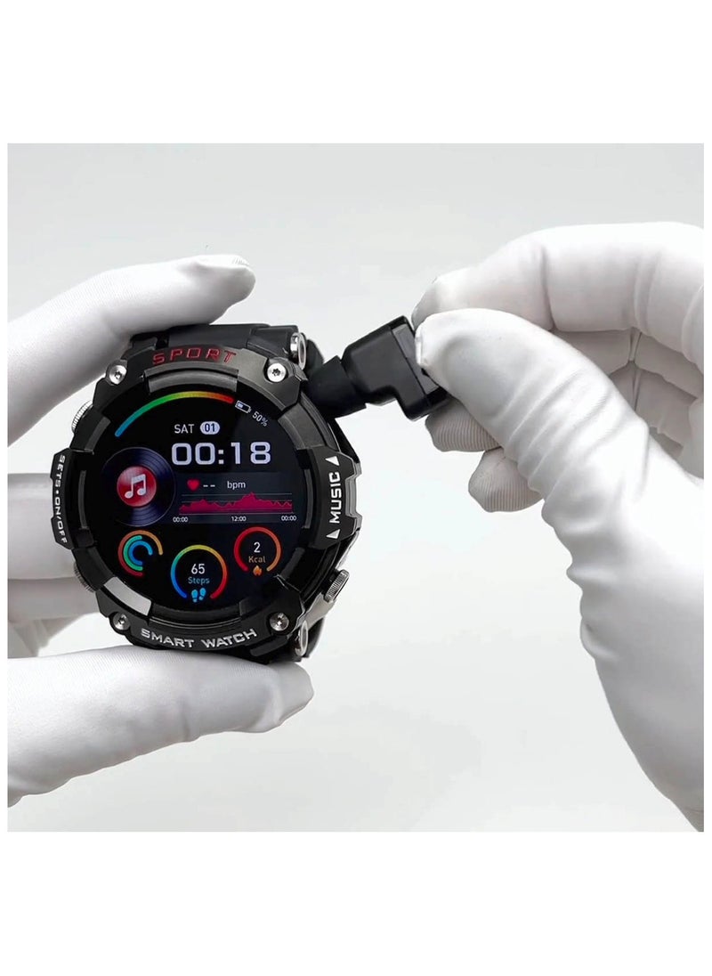 Haino Teko Germany  ST3 Round Shape AMOLED Display Smartwatch With Ear Buds and inbuilt 4gb MP3 Speaker for Mens Black