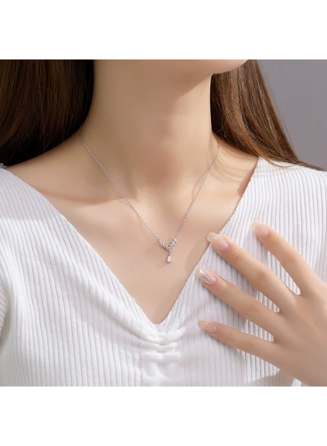 Goolsky V-Shaped Zircon Letter Pendant Necklace – Elegant Chic Jewelry, V-Shaped Zircons Pendant, Daily Wear/Fashion Statement, Sparkling Detail, Non-Fading - Image 1