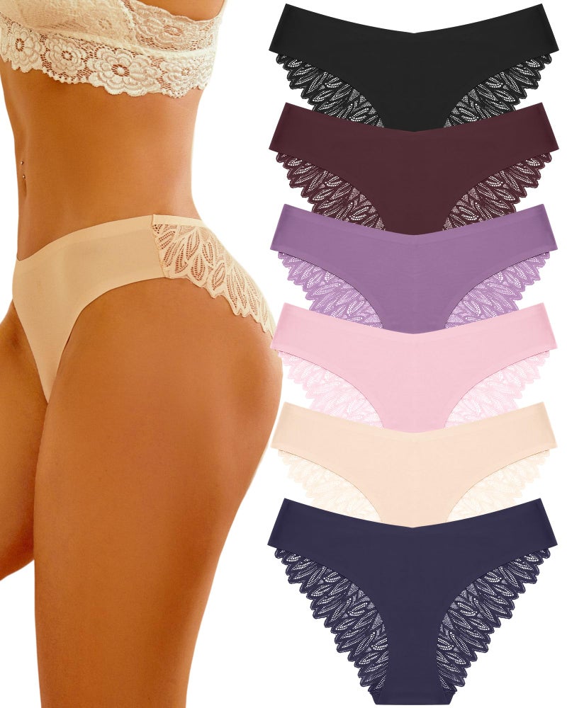 Sth Big Cheeky Underwear for Women Lace No Show Bikini Soft Breathe Seamless Panties Ladies Sexy Hipster Set 6 Pack - Image 1