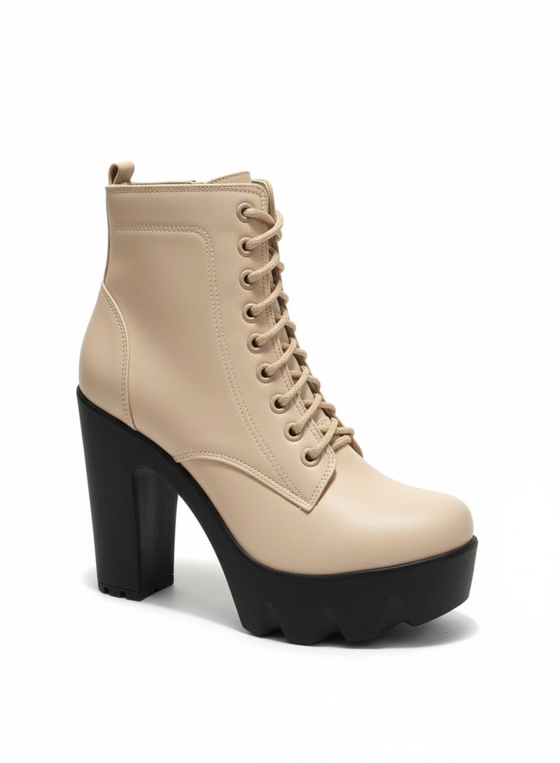 فيبراندا انكل بوت جلد كعب 7سم-بيج - Image 4