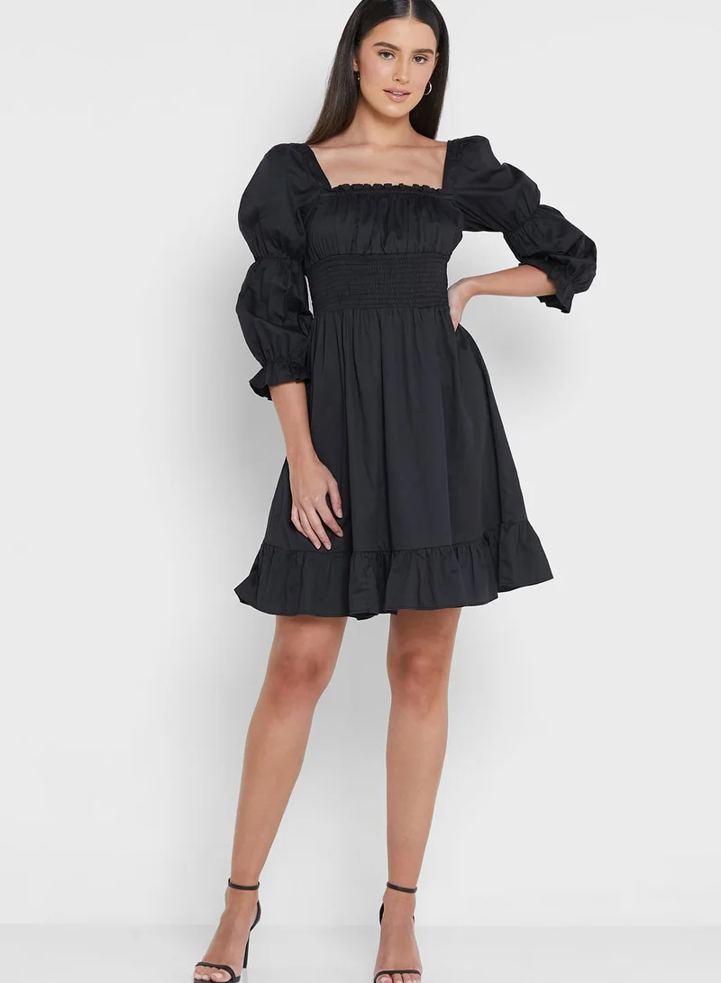 French Connection Square Neck Puff Sleeve Tiered Dress