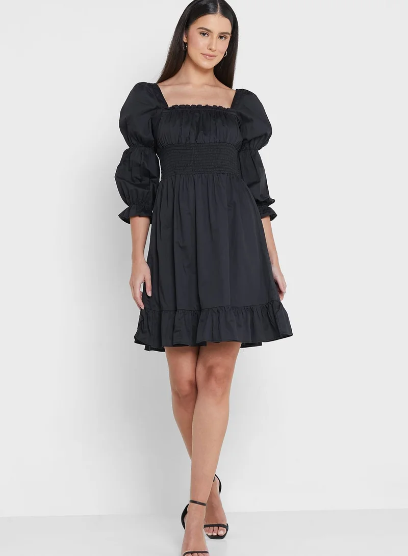 French Connection Square Neck Puff Sleeve Tiered Dress