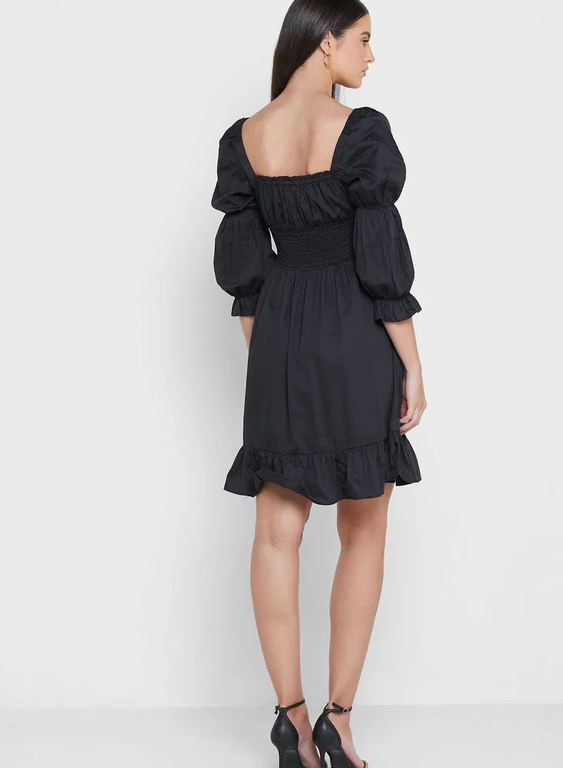 French Connection Square Neck Puff Sleeve Tiered Dress