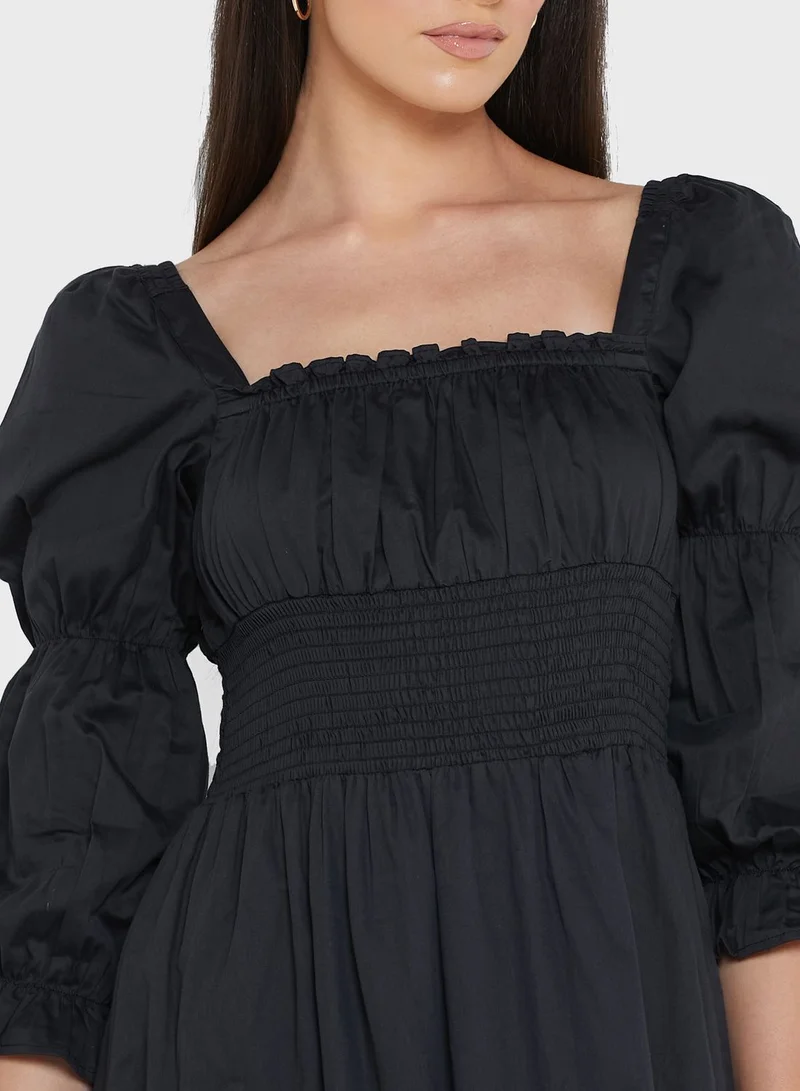 French Connection Square Neck Puff Sleeve Tiered Dress