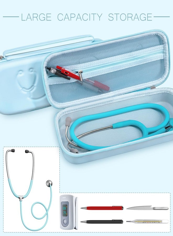 حافظة صلبة لسماعات الطبيب من نوع 3M Littmann Classic III، و Lightweight II SE، و MDF Acoustica، وحافظة لحمل سماعات الطبيب مع حقيبة شبكية لمستلزمات التمريض، وأقلام شاش، وأعواد قطنية (أزرق). - Image 3