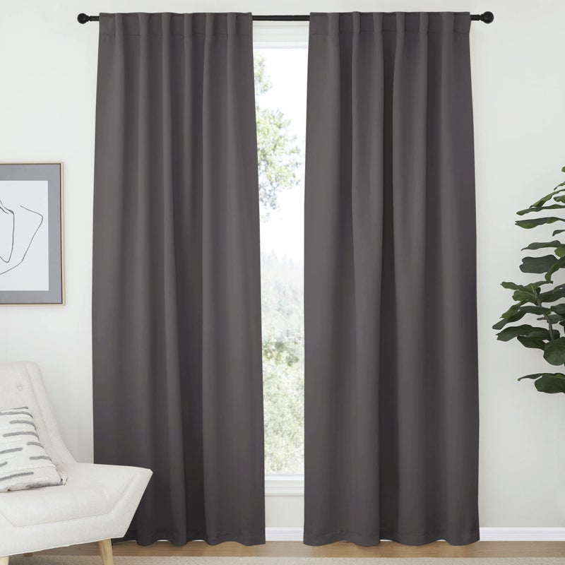 NICETOWN Bedroom Blackout Draperies and Window Treatment- (Gray Color) 52 Width X 72 Length, 2 Panels Set, Solid Blackout Curtain Panels - Image 1