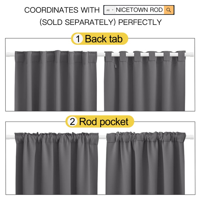 NICETOWN Bedroom Blackout Draperies and Window Treatment- (Gray Color) 52 Width X 72 Length, 2 Panels Set, Solid Blackout Curtain Panels - Image 3