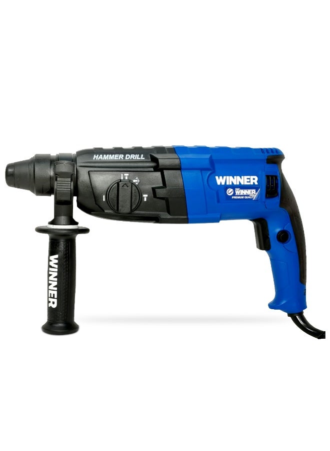 وينر مثقاب مطرقة دوارة بقوة 850 واط مع نظام SDS-Plus، ظرف 28 مم، سرعة متغيرة، وضع متعدد الوظائف للحفر/النقش، قبضة ناعمة، تصميم مضغوط، يتضمن أزاميل، رؤوس حفر، محول ظرف بمفتاح وحقيبة حمل - مناسب للخرسانة والبناء والخشب والصلب - Image 1
