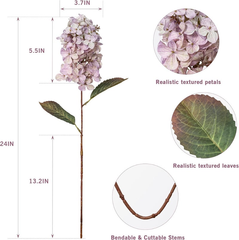 Ttranewsoo Fake Hydrangea Silk Flowers with Stems,Faux Hydrangea Artificial Flowers Purple for Home Wedding,Dried Hydrangea Artificial Flowers Bouquet Vase Decor 24"（Light Purple ） 8pcs No Vase - Image 3