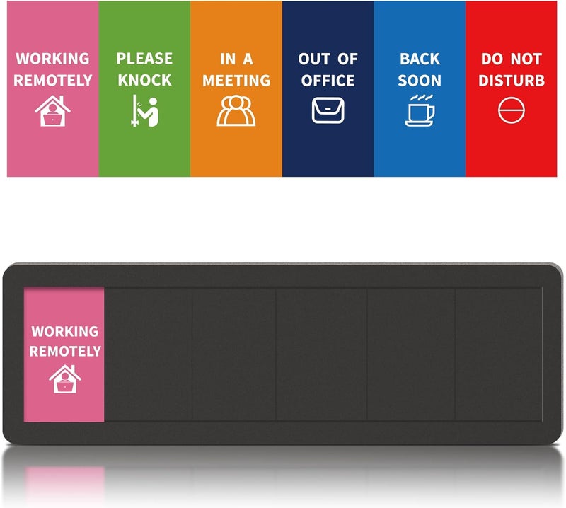 EliteSign Office Door Signs 6 Options Do Not Disturb, Please Knock, In A Meeting, Out Of Office, Working Remotely Back Soon Privacy Door Slider Sign For Meeting & Conference Room Black - Image 1