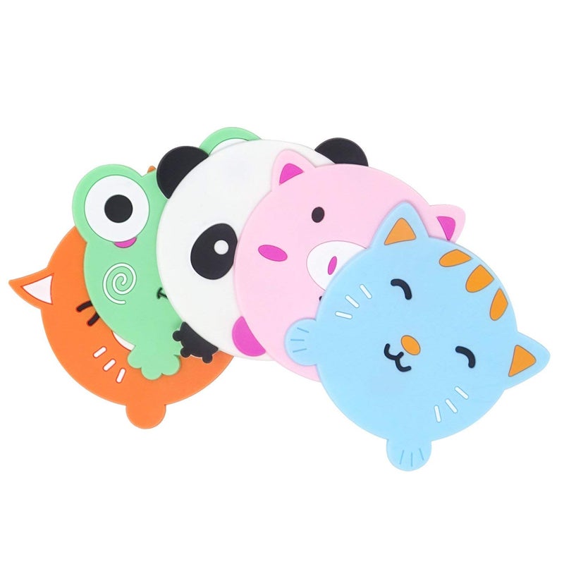 UNIQUE CART 5PCS Silicone Rubber Coaster Colorful Animal Coaster Cup Mat for Drinks Durable NonSlip Hot Pads Protection Furniture Damage for Home and Kitchen Use