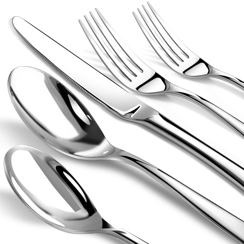 NICE KITCHEN Silverware Set for 8, Heavy Duty Stainless Steel Cutlery Set Flatware Set,40 Piece Premium Silverware, Mirror Polished Modern Cutlery include Fork Knife Spoon Set,Dishwasher Safe - Image 1
